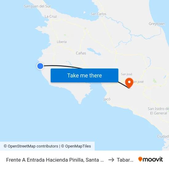 Frente A Entrada Hacienda Pinilla, Santa Cruz to Tabarcia map