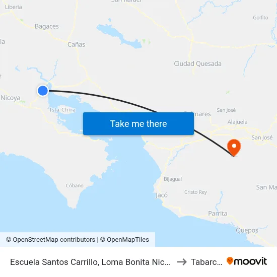 Escuela Santos Carrillo, Loma Bonita Nicoya to Tabarcia map