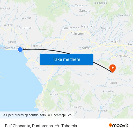 Palí Chacarita, Puntarenas to Tabarcia map