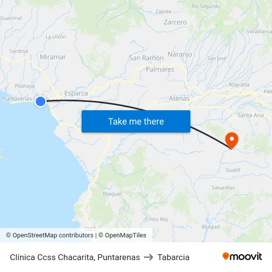 Clínica Ccss Chacarita, Puntarenas to Tabarcia map