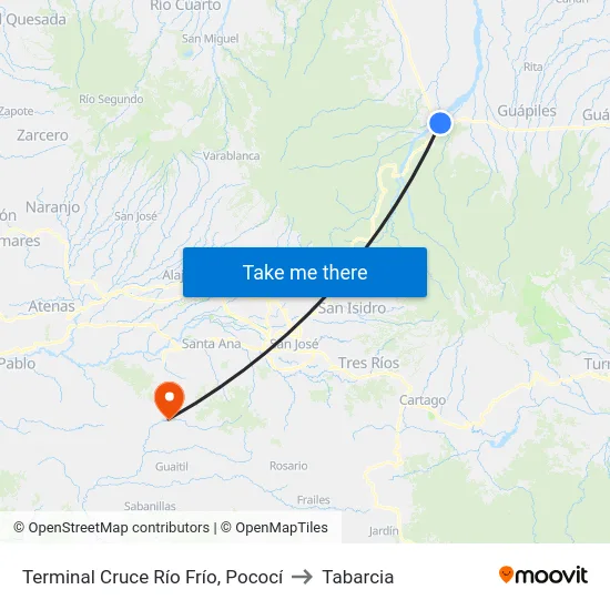 Terminal Cruce Río Frío, Pococí to Tabarcia map