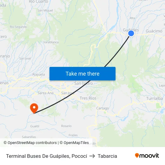 Terminal Buses De Guápiles, Pococí to Tabarcia map