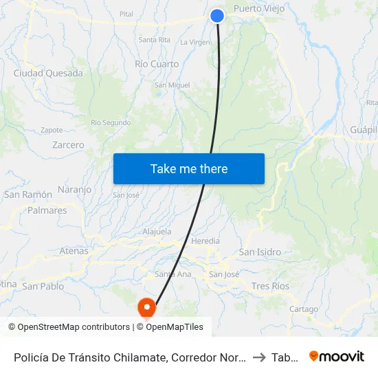 Policía De Tránsito Chilamate, Corredor Noratlántico Sarapiquí to Tabarcia map