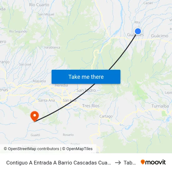 Contiguo A Entrada A Barrio Cascadas Cuatro, Guápiles Pococí to Tabarcia map