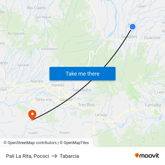 Palí La Rita, Pococí to Tabarcia map