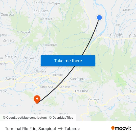 Terminal Río Frío, Sarapiquí to Tabarcia map