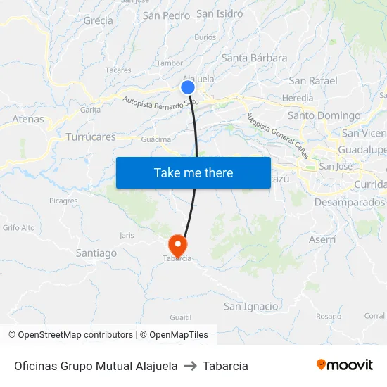 Oficinas Grupo Mutual Alajuela to Tabarcia map