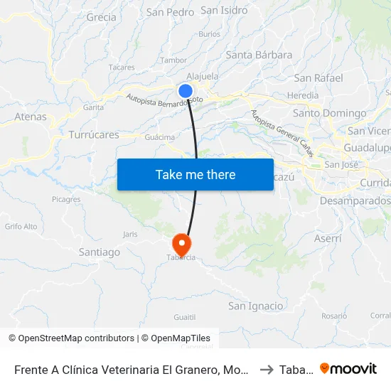 Frente A Clínica Veterinaria El Granero, Montecillos Alajuela to Tabarcia map