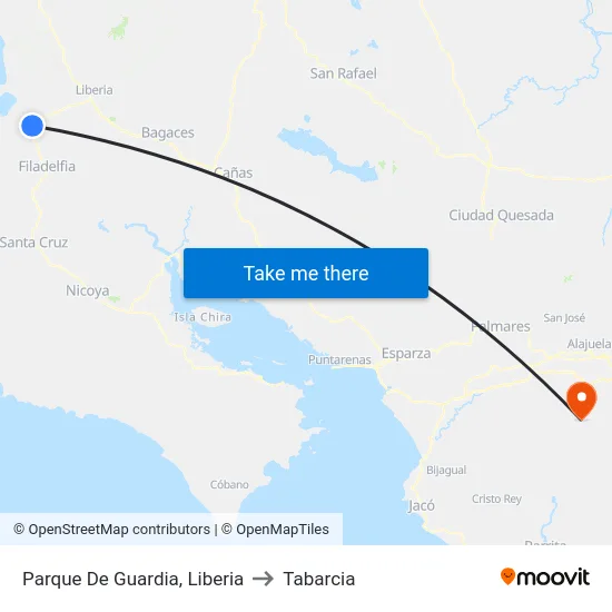Parque De Guardia, Liberia to Tabarcia map