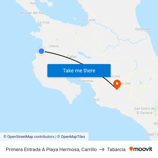 Primera Entrada A Playa Hermosa, Carrillo to Tabarcia map