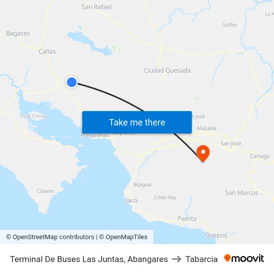 Terminal De Buses Las Juntas, Abangares to Tabarcia map