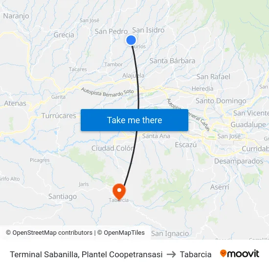 Terminal Sabanilla, Plantel Coopetransasi to Tabarcia map