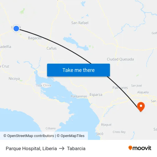 Parque Hospital, Liberia to Tabarcia map