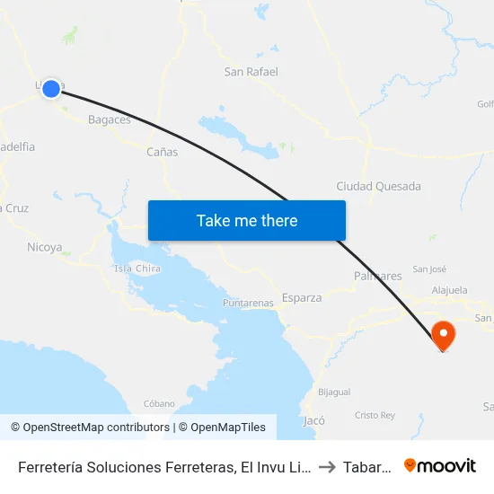 Ferretería Soluciones Ferreteras, El Invu Liberia to Tabarcia map