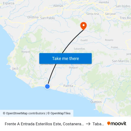 Frente A Entrada Esterillos Este, Costanera Sur Parrita to Tabarcia map