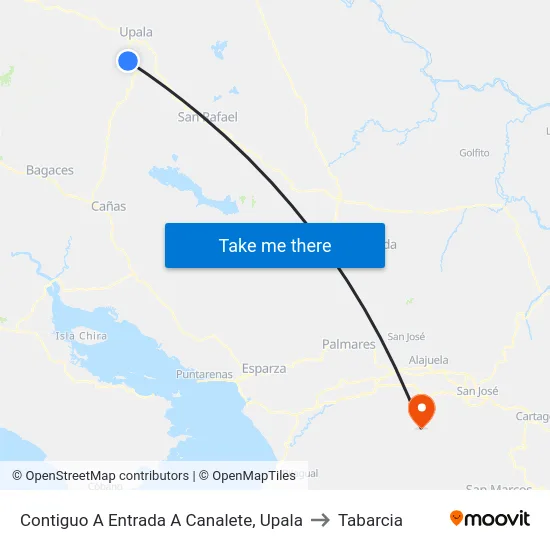 Contiguo A Entrada A Canalete, Upala to Tabarcia map