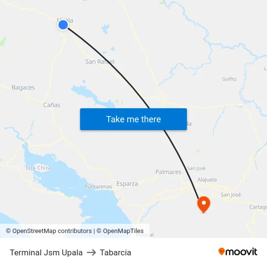 Terminal Jsm Upala to Tabarcia map