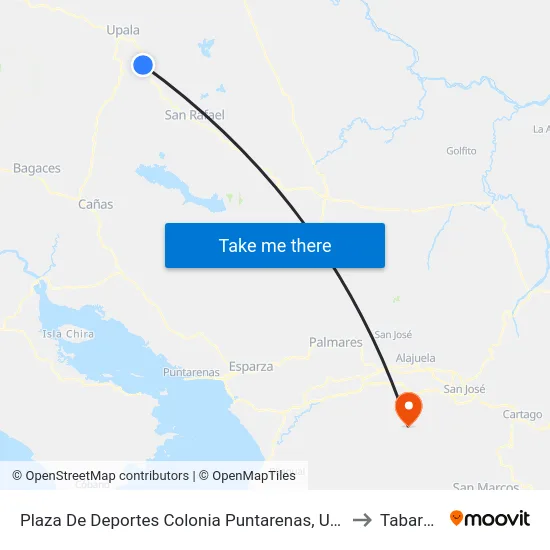 Plaza De Deportes Colonia Puntarenas, Upala to Tabarcia map