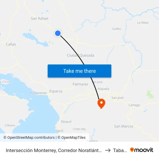 Intersección Monterrey, Corredor Noratlántico San Carlos to Tabarcia map