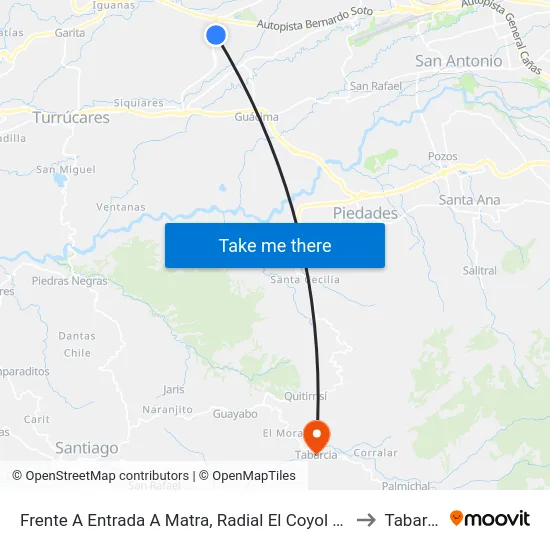 Frente A Entrada A Matra, Radial El Coyol Alajuela to Tabarcia map