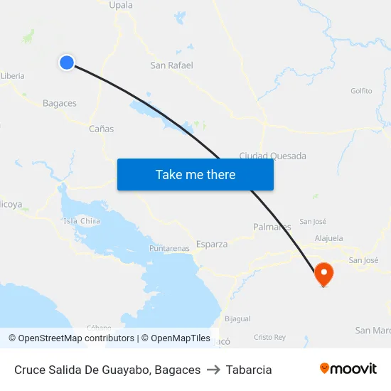 Cruce Salida De Guayabo, Bagaces to Tabarcia map