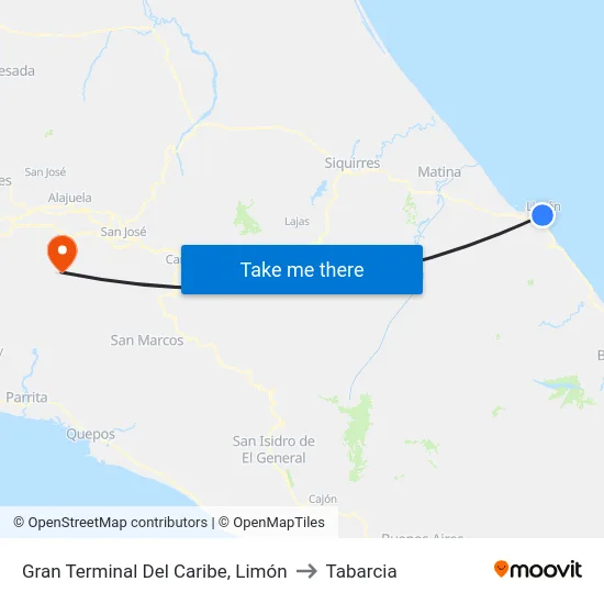 Gran Terminal Del Caribe, Limón to Tabarcia map