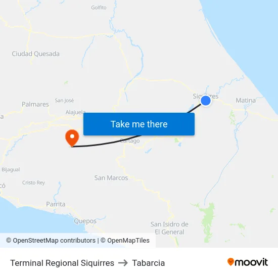 Terminal Regional Siquirres to Tabarcia map