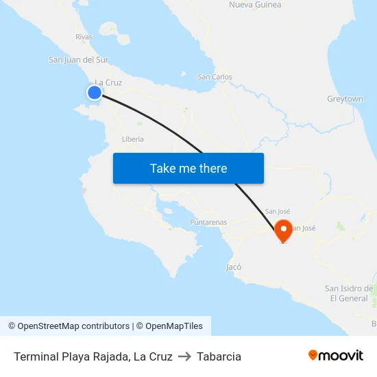 Terminal Playa Rajada, La Cruz to Tabarcia map