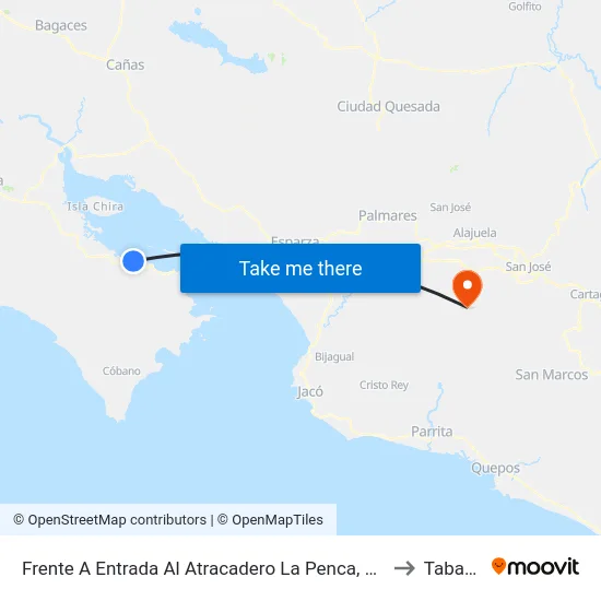 Frente A Entrada Al Atracadero La Penca, Puntarenas to Tabarcia map