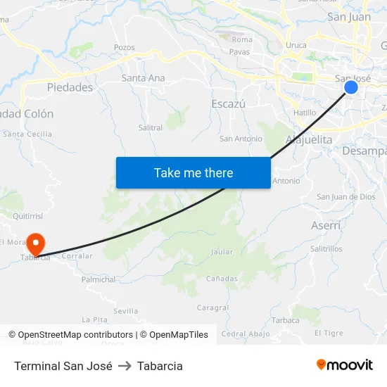Terminal San José to Tabarcia map