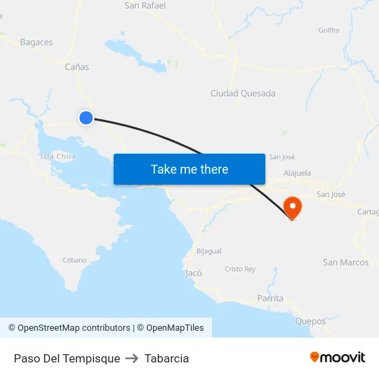 Paso Del Tempisque to Tabarcia map