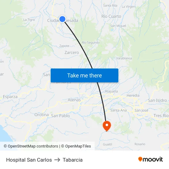 Hospital San Carlos to Tabarcia map