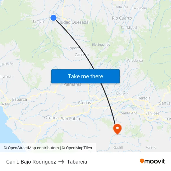 Carrt. Bajo Rodríguez to Tabarcia map