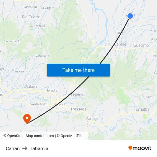 Cariari to Tabarcia map