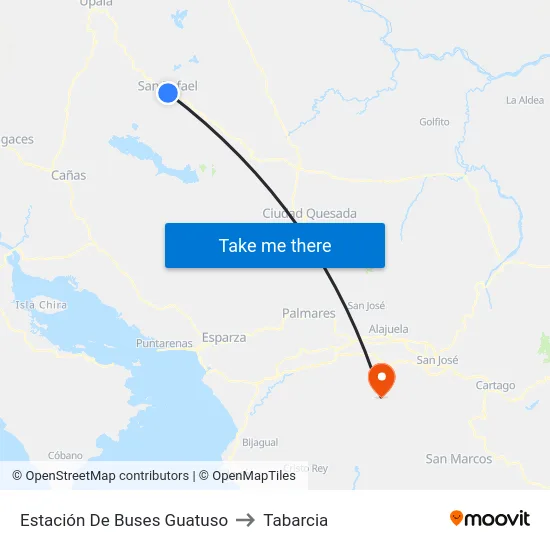 Estación De Buses Guatuso to Tabarcia map