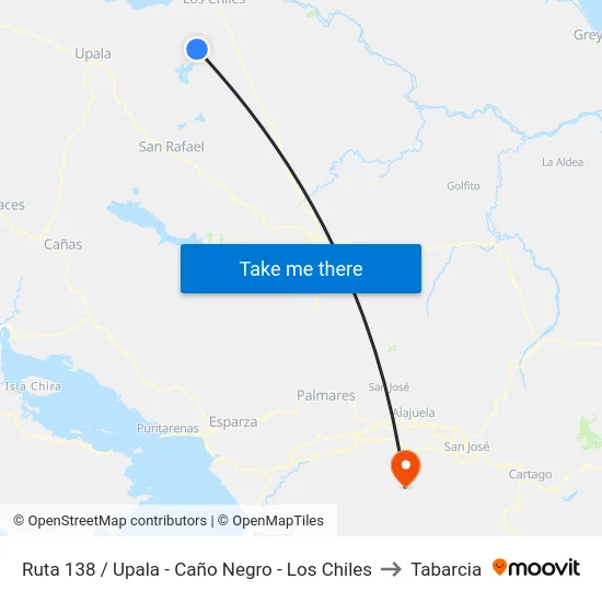 Ruta 138 / Upala - Caño Negro - Los Chiles to Tabarcia map