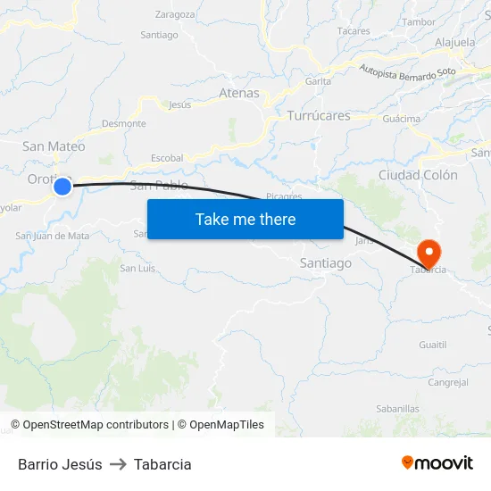 Barrio Jesús to Tabarcia map