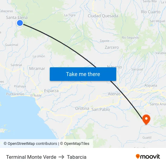 Terminal Monte Verde to Tabarcia map