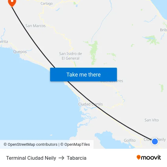 Terminal Ciudad Neily to Tabarcia map