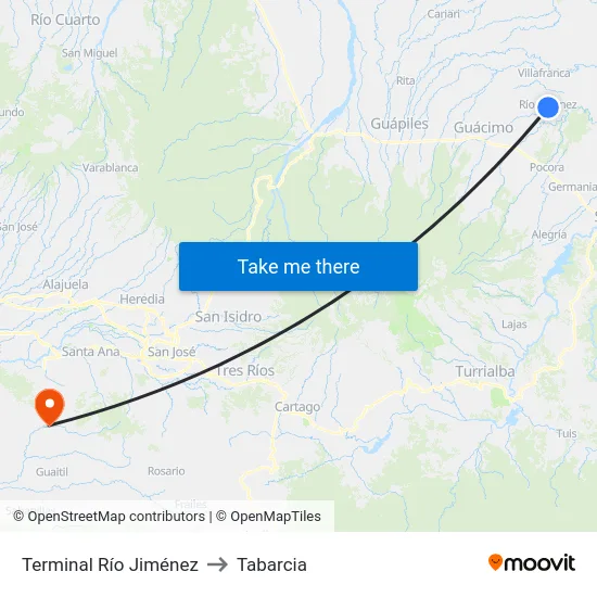 Terminal Río Jiménez to Tabarcia map