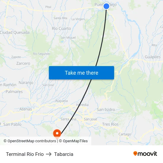 Terminal Río Frío to Tabarcia map
