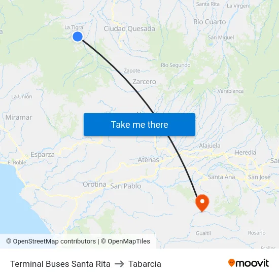 Terminal Buses Santa Rita to Tabarcia map