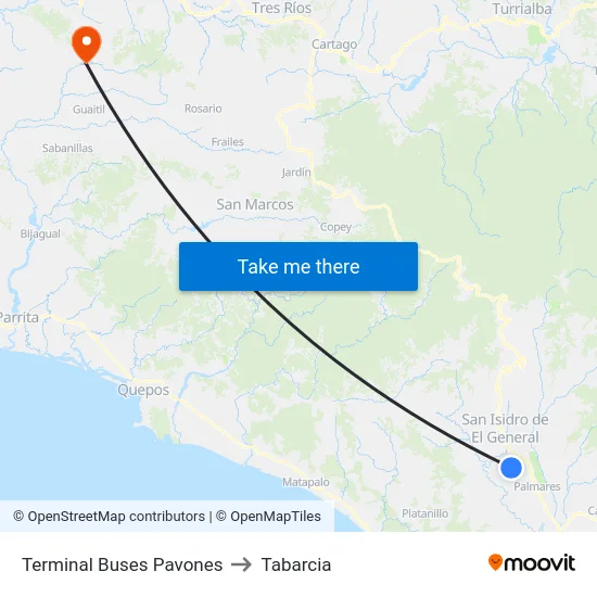 Terminal Buses Pavones to Tabarcia map