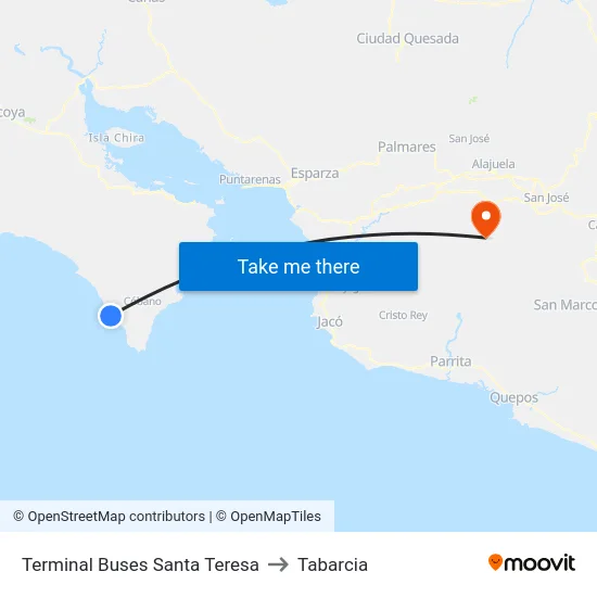 Terminal Buses Santa Teresa to Tabarcia map