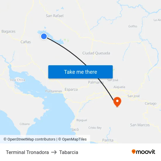 Terminal Tronadora to Tabarcia map