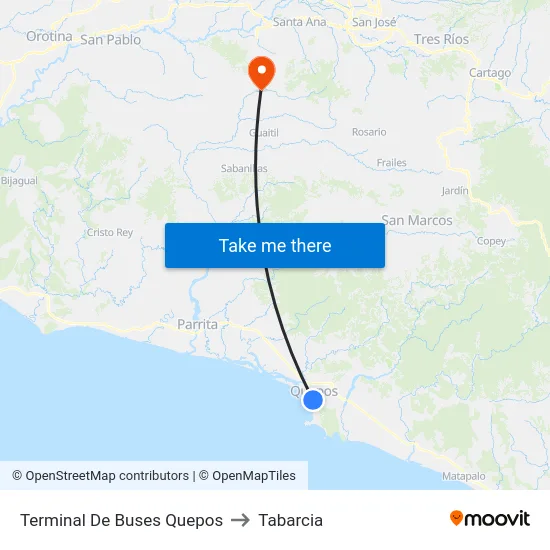 Terminal De Buses Quepos to Tabarcia map