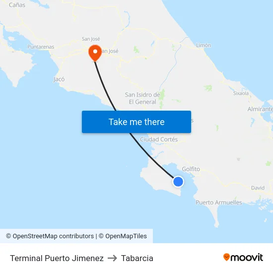 Terminal Puerto Jimenez to Tabarcia map
