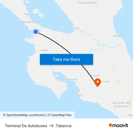 Terminal De Autobuses to Tabarcia map