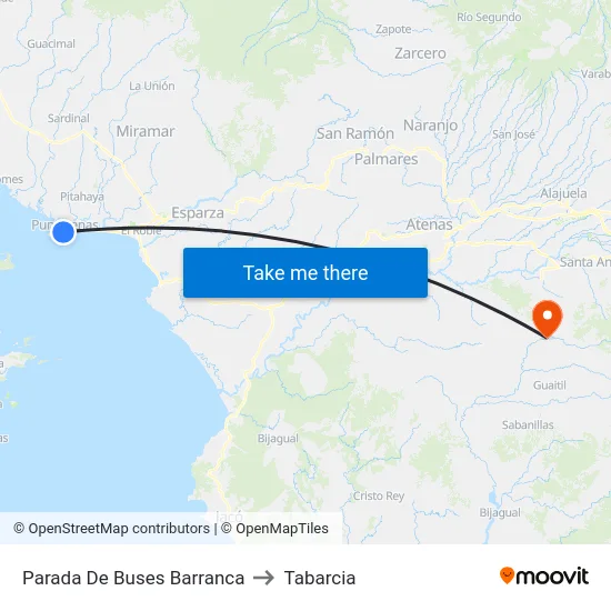 Parada De Buses Barranca to Tabarcia map