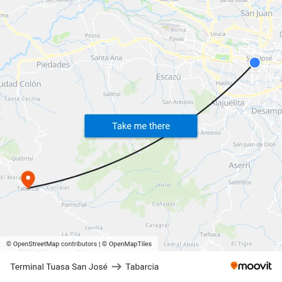 Terminal Tuasa San José to Tabarcia map